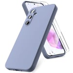 Vansdon Coque Compatible avec Samsung Galaxy A35 5G, 2 Film de Protection en Verre trempé, Housse Souple en TPU en Silicone Liquide, Housse en Caoutchouc Antichoc - Gris Lavande