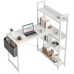 CubiCubi Petit bureau d'ordinateur en forme de L, 100 cm, avec étagères, bureau d'angle pour bureau à domicile, pour écrire, avec sac de rangement, blanc