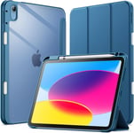 Coque Pour Ipad 10 (10,9 Pouces, Modèle 2022, 10ème Génération) Avec Porte-Stylet, Étui Housse Arrière Transparent Fin Support Antichoc Tablette (Bleu Vert)