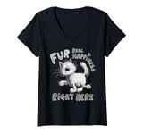 Womens Fur Real Happiness Right Here Cat Lover Cats Pun V-Neck T-Shirt