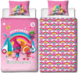 Trolls Dreams Single Duvet Cover Reversible Bedding Set Poppy Cupcakes Rainbows