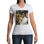 T-Shirt Femme Col V Trophee Grand Chelem Champion Roger Federer Tennis Superstar Sport