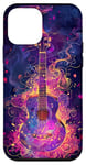 Coque pour iPhone 12 mini Guitare ethnique vintage violette avec motif fumé coloré