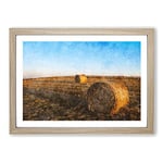 Big Box Art Hay Bales On A Field Painting Framed Wall Art Picture Print Ready to Hang, Oak A2 (62 x 45 cm)