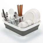 Dish Drainer Collapsible Folding Cutlery Plate Holder White & Dark Grey