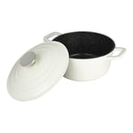 Commichef Cocotte Ronde, Plat Rond Pour Casserole, Créme, Aluminium Coulé, Avec Couvercle, 20cm, Capacité de 2,8 L, Convient Pour le Four et Tous les Types de Plaques de Cuisson, XR-720CR