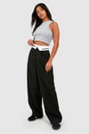 Petite Contrast Foldover Waistband Wide Leg Trouser