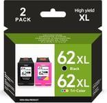 62Xl Cartouches D'Encre Pour Hp 62Xl,Pour Cartouche Hp 62 Noir Et Couleur,Compatible Avec Hp Envy 5540 5640 5660 7640 5541 5740 5544 5545 Officejet 250 200 5740 5742(1 Noir,1 Tricolore)