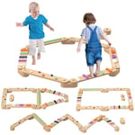 AIYAPLAY Poutre d'équilibre en bois pour enfants avec pierres d'obstacle colorées jouet d'entraînement d'équilibre parcours de motricité pour enfants 3-8 ans intérieur et extérieur