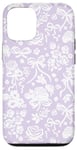 Coque pour iPhone 12/12 Pro Coquette Dentelle Blanche sur Mauve avec Noeuds et Roses Preppy