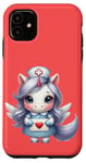 Coque pour iPhone 11 Valentine Unicorn Caring Nurse Love Healthcare Poney magique