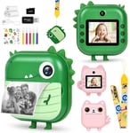 Appareil Photo Enfant À Impression Instantanée, 2.4 Pouces 12Mp/1080P Selfie Appareil Photo Creator Avec 3 Rouleaux De Papier D'Impression, 32G Sd Carte,5 Marqueurs, Pour Filles Garçons 3-12 Ans