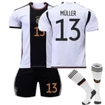 Tyskland 2022-2023 VM hemmatröja Mller #13 Fotbollströja T-shirt Shorts Kit Fotboll 3-delade set för barn Vuxna Adult XXL（190-200cm）