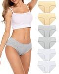 Culotte Femme Coton sous-vêtements Femme Stretch Taille Moyenne Panties Slip Respirant Multipack Paquet de 6, Gris Blanc Beige L