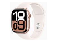 Apple Watch Series 10 (Gps + Cellular) - 42 Mm - Guldrosa Aluminium - Smart Klocka Med Sportband - Fluoroelastomer - Lätt Rouge - Bandstorlek: M/L - 64 Gb - Lte, Wi-Fi 4, Uwb, Bluetooth - 4G - 29.3 G