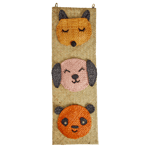 Rice - Raffia Wall Hanger with Animal Face Pockets - 60 cm x 20 cm