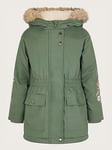 Monsoon Girls Butterfly Embroidered Parka Coat - Green, Green, Size 3-4 Years