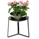 Tabouret à fleurs Métal avec pot Noir Argent 34 cm Porte-fleurs 96091 l Colonne à fleurs Moderne Porte-plantes Tabouret à plantes - Dandibo