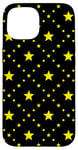 iPhone 15 Yellow Black Circle Star Dots Galaxy Fireworks Pattern Case