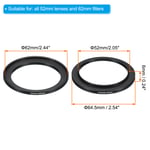 52mm-62mm Metal Step Up Ring, 2 Pcs Camera Lens Filter Adapter Ring Black