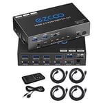 Commutateur KVM HDMI USB 3.0 4 ports avec Hotkey 4K 60Hz 18Gbps Partagez 4 ordinateurs avec un clavier Mous HDR D-olby Vision HDCP2.2 Télécommande USB 3.0 Câble X4