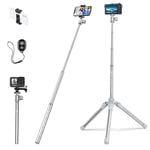 K&F Concept 67''/170cm All in One Selfie Stick Tripod for Phone Camera, Eccentric Tube Extendable Tripod for Action Camera with Bluetooth Remote, Load Capacity 4kg E224A3+BH-18