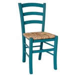 Chaise Bois Venise Turquoise Avec Siège En Paille De Riz