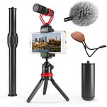 Movo VXR10+ Smartphone Video Rig with Mini Tripod, Phone Grip, and Video Microphone Compatible with iPhone 13, 12, 11, 11 Pro, XS, XR, X, 8, 7, and Android - for YouTube, Tik Tok, Filming, Vlogging