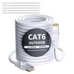 100 mètres Câble Ethernet extérieur CAT6 Blanc,câble réseau Internet,Gigabit,robuste,étanche,pose directe,pour caméra POE,câble de raccordement,LAN Long Cat 6/5e/5 RJ45 + 25 attaches de câble.[G724]