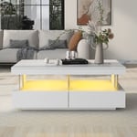 Soffbord med LED-belysning - med 2 lådor och fack - modern stil - Vit