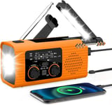 Hätäradio 2000 mAh Aurinkoenergia Käsikampi AM/FM/NOAA Kannettava sääradio puhelinlaturilla, LED-taskulamppu, lukuvalo, SOS-hälytys, sisä- ja ulkokäyttöön tarkoitettu hätäkuulokeliitäntä, USB-lataus-oranssi