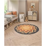 Hellocarpet - Tapis en jute rond ethnique moderne Ledger Beige ø 120