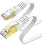 Câble Ethernet Cat 7 Plat, Câble RJ45, Connecteurs Plaqués Or - Cable Réseau LAN Haut Débit 10 Gb/s - 600 MHz - 2m Blanc