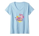 Womens Disney Winnie The Pooh Piglet Pastel Flowers V-Neck T-Shirt