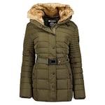 Geographical Norway BELLENA - Grande Parka pour Femme - Manteau Hiver Chaud - Manches Longues Et Col en Fourrure Synthétique - Jacket Dame Tissu Resistant (KAKI/XXL)