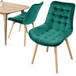 Miadomodo® Chaise De Salle À Manger En Velours - Lot De 2, Pieds En Hêtre, Style Rétro, Rembourrées, Vert - Chaise Scandinave Pour Salon