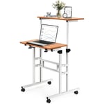 Bureau à Hauteur Réglable, Table Mobile pour Ordinateur Stand-up, Grand Plateau, Travail Debout ou Assis, Couleur Bois - Goplus