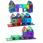 Playmags 50 Pcs Magnetic Building Tiles Set for Kids with 4 Cars - Stronger 3D Magnetic Building Blocks - Building Set & Magnetic Tiles For Kids - STEM Magnetic Toys Develop