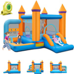 Goplus - Château Gonflable pour Enfants, Aire de Jeux Gonflable avec Souffleur 680W,Toboggan, Piscine, Espace de Saut, Panier de Basket (Orange, avec