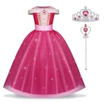 URAQT Filles Aurore Robe de Princesse, Costume Princesse Robe,Déguisement de La Belle au Bois Dormant pour Anniversaire Fête Halloween Noël Partie Carnaval Cosplay Robe de Soirée, 120CM