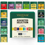 VAHDAM, Tea Variety Pack (15 Flavors, 15 Pyramid Tea Bags) Gluten-Free, Non-GMO | Tea Sampler Gift Set - Black Tea, Green Tea, Oolong Tea, Chai Tea, Herbal Tea | Variety Pack | Gifts for Women & Men