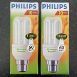 2x PHILIPS Genie WW827 11W (60W equiv) B22 Energy Saving Light Bulbs NEW BOXED