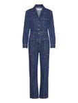 Mango Denim Jumpsuit With Flaps Blå