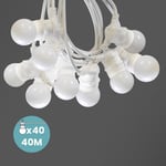 Guirlande Guinguette 40M Cable Blanc IP65 - Guirlande Electrique Exterieur 40 Bulbes Blancs - Guirlande Guinguette Exterieur Boheme Déco pour