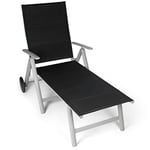 Vanage - Chaise Longue avec Surface Textile rembourée- Transat de Jardin avec 2 roulettes - Pliant et Ultra Compact - Structure en Aluminium