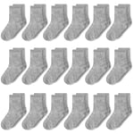 GENTABY Girls School Socks Black Boys - Kids Plain Grey Socks 18 Pairs Mid-cut Half Unisex Elasticity Socks Size 5-7 Breathable Toddler Crew Socks 1-2 Years