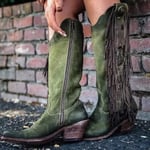 LYYJF Bottes mi-mollet à talons moyens pour femme - Style spartiates vintage - En cuir synthétique, Vert, 40 EU