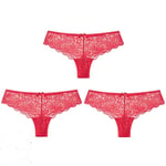 YUHOOE Women's Briefs Knickers,3Pcs Sexy Lace Panties Floral Bow Thong Temptation Charming G-String Underwear Soft Breathable Transparent Lingerie Underpants(Red),Xl(Waist72,80cm)