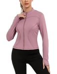 Gyabnw Veste de Sport Femme Haut de Course Respirant à Manches Longues Top de Fitness avec Fermeture Eclair avec Trous pour Les Pouces Convient pour Le Yoga la Running et Plus Encore