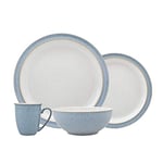 Denby - Elements Blue Dinner Set For 1 - 4 Piece Ceramic Tableware - Dishwasher Microwave Safe Crockery Set Single Place Setting - 1 x Dinner Plate, 1 x Small Plate, 1 x Cereal Bowl, 1 x Coffee Mug